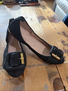Bloch Ella Perforated Black Leather Buckle Ballet Flats 39.5 NWOT